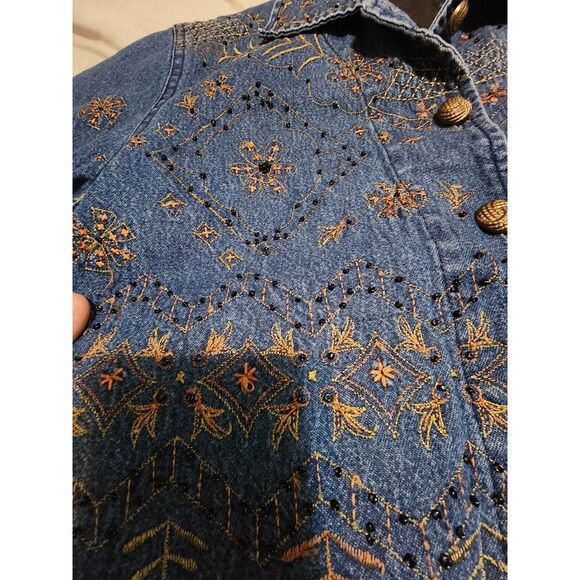 Vintage New Directions Jacket Women's Small Denim Beaded Southwestern Buttons - Picture 3 of 7